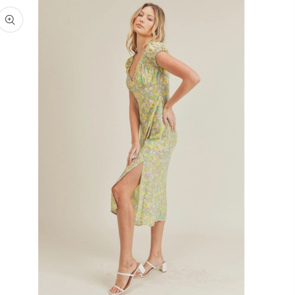 Lush Floral Print Midi Dress-Sage/Lime Small